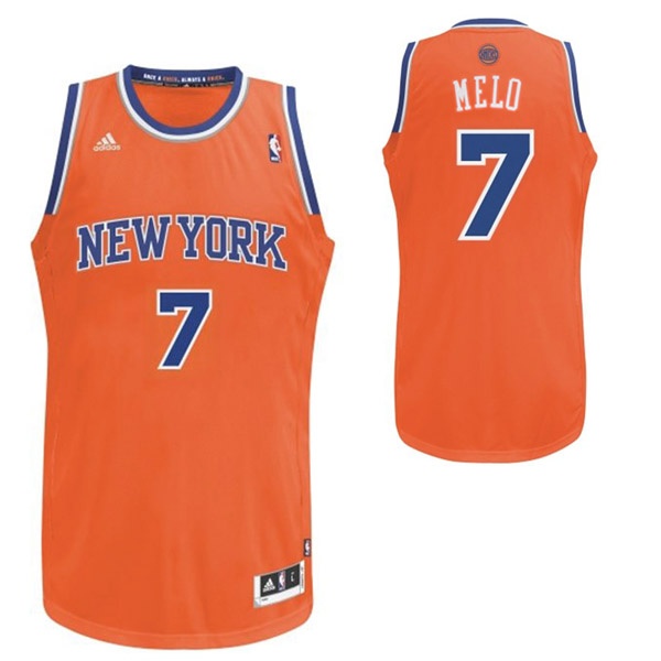 Men's  Knicks #7 Carmelo Anthony Nickname MELO Orange Jersey